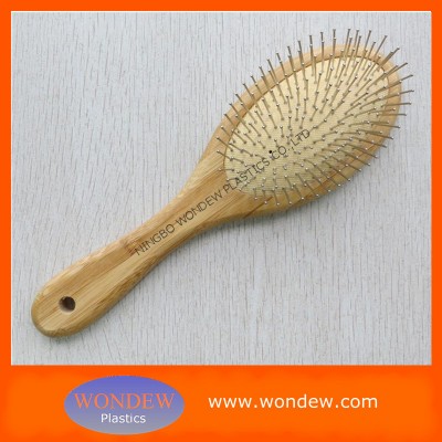 Bamboo massage hair brush with metal teeth small size