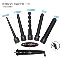 LCD Display Hair Curling Iron Suite Combination Interchangeable Hair Curler 6 in 1 Curling Wand Set with 6 Interchangeable Hair